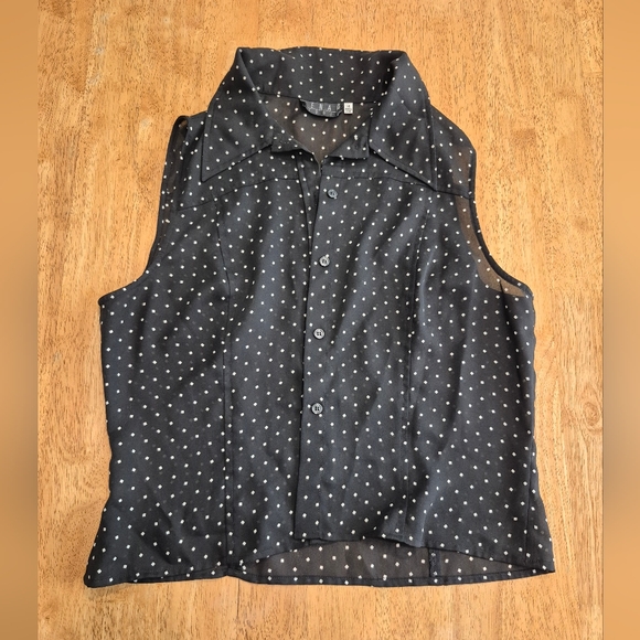 EUC VINTAGE Kenar Studio Black and white Polka Dot Sleeveless Blouse top shirt - Picture 1 of 8